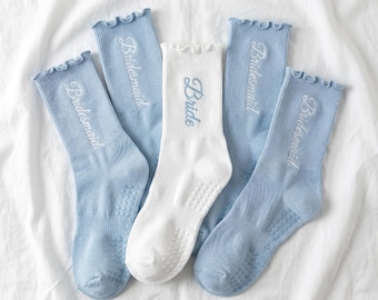 Custom Initial Ruffle Pilates Socks, Personalized Embroidered Sock, Women Pilates Grip Socks, Bachelorette Gifts, Weeding Favors