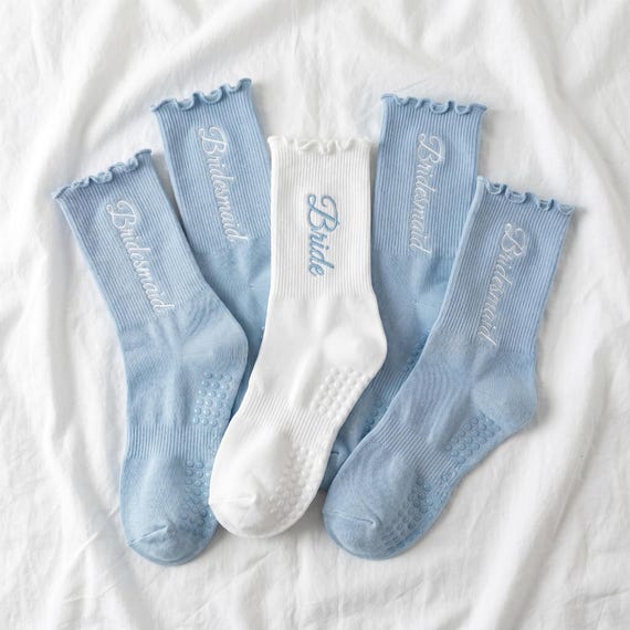 Custom Initial Ruffle Pilates Socks, Personalized Embroidered Sock, Women Pilates Grip Socks, Bachelorette Gifts, Weeding Favors
