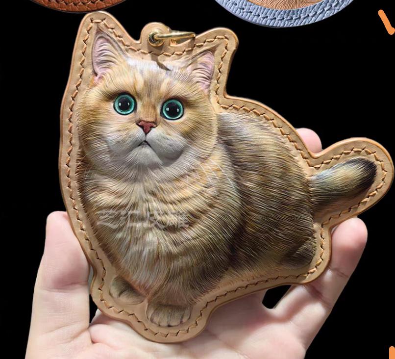 Hand-Painted Leather Pet Portrait Christmas gift * Custom Carved Pet Memorial