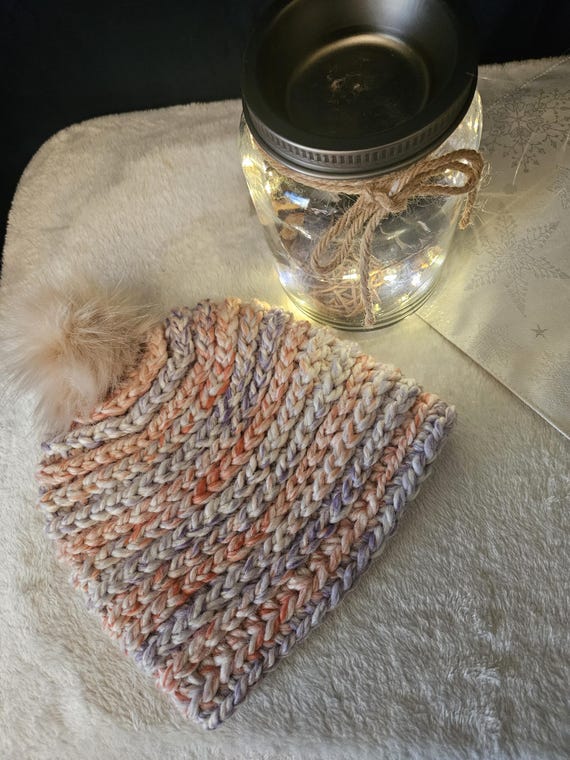 Cozy Handcrafted Knitted Hat Cozy Handmade Crocheted Beanie with Faux Fur Pom Pom - Made  main image 2