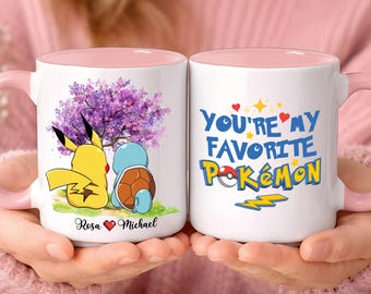 Taza personalizada para parejas de Pokémon, con nombres y personajes favoritos, regalo de San Valentín, regalo romántico para parejas, regalo de aniversario.