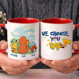 Taza personalizada "Te elegimos, papá", Papá Pokémon, Regalo del Día del Padre para él, Personajes de anime personalizados, Taza personalizada de cumpleaños para papá Pokémon