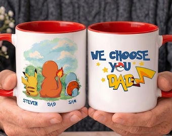 Taza personalizada "Te elegimos, papá", Papá Pokémon, Regalo del Día del Padre para él, Personajes de anime personalizados, Taza personalizada de cumpleaños para papá Pokémon