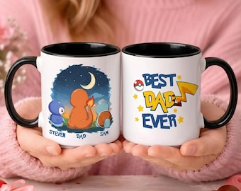 Personalized Poké Best Dad Ever Mug, Custom Name Cup, Father's Day Gift For Him, Custom Anime Characters, Custom Birthday Pokedad Mug