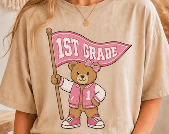 Comfort Colors® Erstklässler-Teddybär-Shirt, 1.Klasse passendes Gruppen-T-Shirt, Schulanfang-T-Shirt, Lehrer-Anerkennungsgeschenk