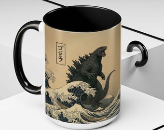 Vintage Godzilla Akzent Becher, Godzilla Kaiju Becher König der Monster, Godzilla Akzent Becher, japanisches Monster Great Wave Sommergeschenk für ihn