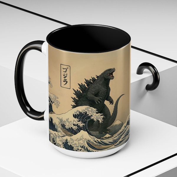 Vintage Godzilla Accent Mug, Godzilla Kaiju Mug King Of The Monsters, Godzilla Accent Mug, Japanese  Monster Great Wave Summer gift for him