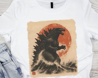 Comfort Colors® Japanisches Godzilla Great Wave T-Shirt, Godzilla and the Wave Jugend Shirt, King of the Monsters Erwachsene Jugend Kinder Shirt