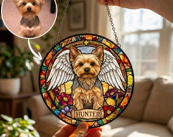 Custom Pet Memorial Stained Glass Photo Suncatcher, Personalized Dog Portrait Stained Glass Suncatcher, Dog Loss Keepsake, Pet Loss Gift