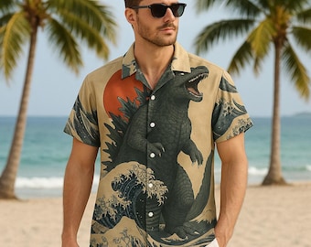 King of Monster Godzilla Japanisch Gojira Hawaiian Aloha Hemden, Sommergeschenk für ihn, Vintage Hawaii Strandhemd, Aloha Hemd