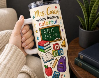Personalisierter Lehrer Becher 40 Unzen, Benutzerdefinierte Lehrer Name Tasse, Bunt Zurück zu Schulbecher, Geschenk für Lehrer Wertschätzung, Spaß Lehrer Tasse