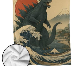 Godzilla Decke, Vintage japanische Riesenmonster Große Welle Kaiju Kunst Decke Kuscheliger Fleece Werfen Einzigartige Godzilla Geschenk Weiche Warme Decke