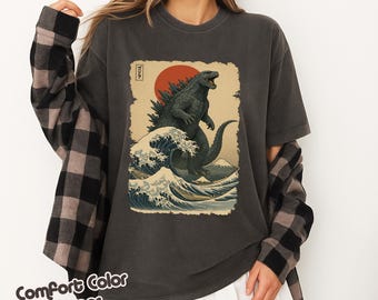 Godzilla Vintage japanisches riesiges Monster große Welle T-Shirt Monster und der Wellen-Hemd Retro König der Monster Kaiju Monster Gojira-Hemd