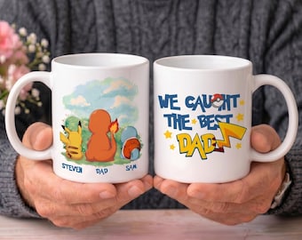 Personalisierte Poké Bester Vater aller Zeiten, benutzerdefinierte Namenstasse, Vatertagsgeschenk für ihn, benutzerdefinierte Anime-Charaktere, benutzerdefinierte Geburtstagstasse
