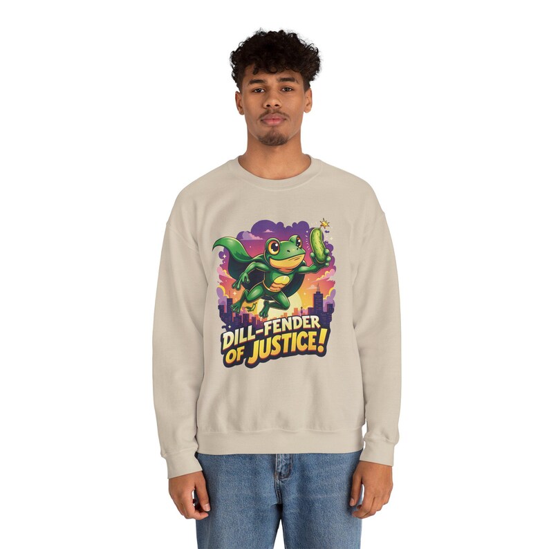 Sudadera divertida de superhéroe rana: Sudadera de cuello redondo Dill-fender of Justice imagen 6