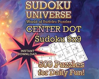 Książka Sudoku „Central Dot” – 500 łamigłówek do druku | Siatka 9x9 od poziomu łatwego do zaawansowanego + rozwiązania