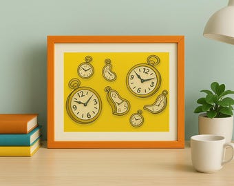 Surreal Clock Digital Art Print – Melting Time Concept Wall Décor (Digital Download)