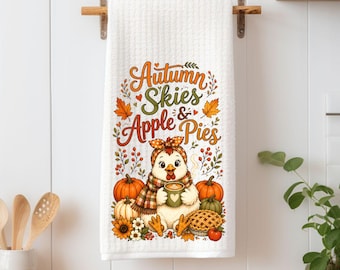 Autumn Skies Apple Pies Kitchen Towel | Fall Chicken Tea Towel