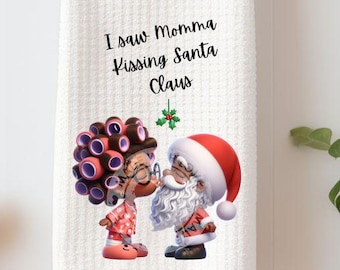 African American Santa Waffle Towel, Funny Christmas Kitchen Decor, Hostess Gift