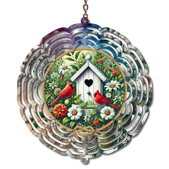 Cardinal Birdhouse Wind Spinner: Metal Garden Decor (10 inch)