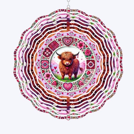 Valentine Highland Cow Wind Spinner, Valentine's Day, Mom Gift