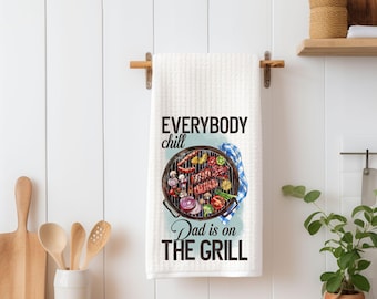 Dad Grill Master Kitchen Towel | Funny BBQ Waffle Weave Decor