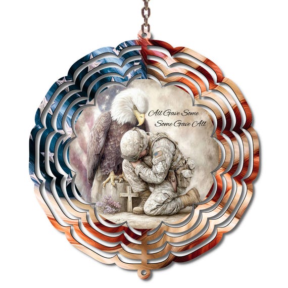 Patriotic Memorial Wind Spinner, All Gave Some Some Gave All Decor, Veteran Tribute Gift, Military Memorial Garden Spinner, American Eagle
