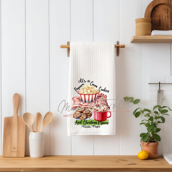 Christmas Kitchen Towel, Christmas Movie Night, Mom Gift