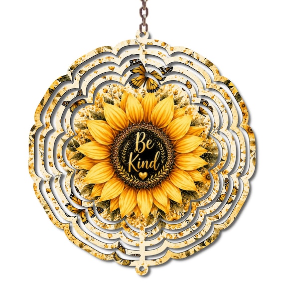 Sunflower Wind Spinner, Be Kind Garden Decor, 10 Inch Butterfly Wind Spinner, Inspirational Porch Decor, Sunflower Gift