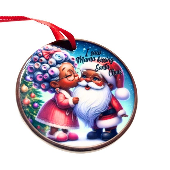 African American Santa and Mom Ornament, Christmas, Mom Gift