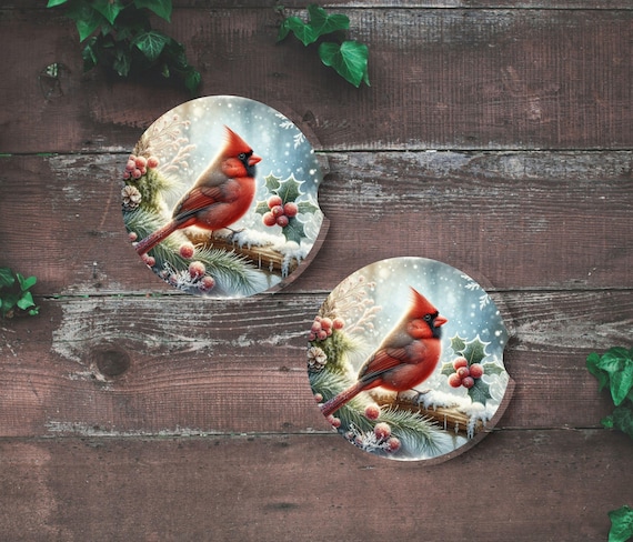 Cardinal Gift, Cardinal Car Coasters, Memorial Gift, Winter Gift, Christmas, Friend Gift