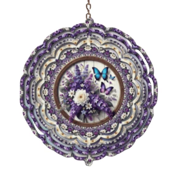 Spring Decor, Butterfly, Lavender Wind Spinner, Birthday, Mom Gift