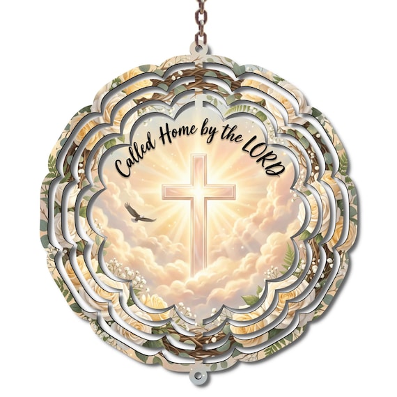 Called Home by the Lord Wind Spinner, Christian Memorial Gift, Sympathy Garden Decor, Religious Bereavement Gift, 10 Inch Metal Spinner