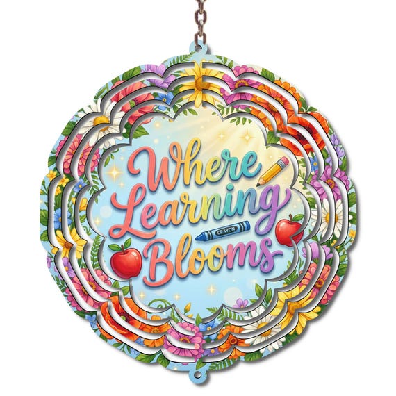 Where Learning Blooms Wind Spinner, Teacher Appreciation Gift, Classroom Garden Decor, End of School Year Teacher Gift, 10 Inch