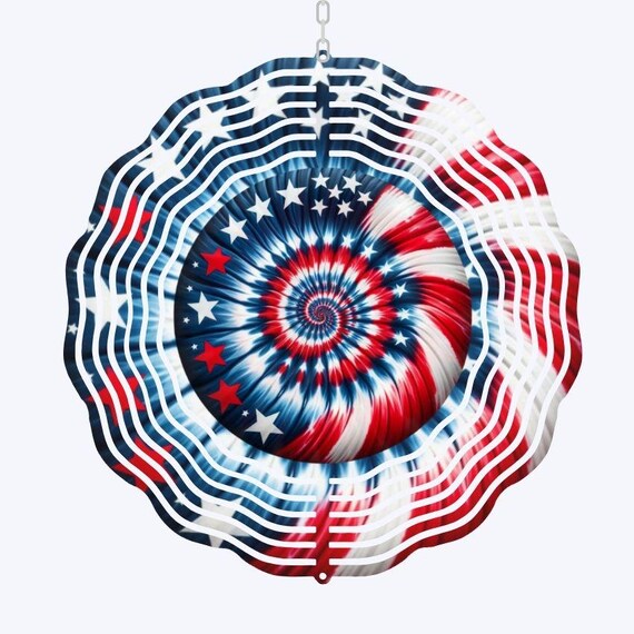 Patriotic Wind Spinner, Red White and Blue Tie Dye Design, Summer, Independence Day, Daughter Gift