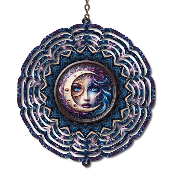 Celestial Moon Goddess Wind Spinner, Witchy Decor, Spiritual Garden Decor, Mystical Wall Art, Moon Phase Decor, Cosmic Art