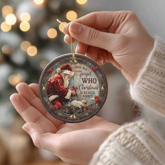 True Meaning of Christmas Ornament, Christian Santa Nativity Ornament, Religious Christmas Gift