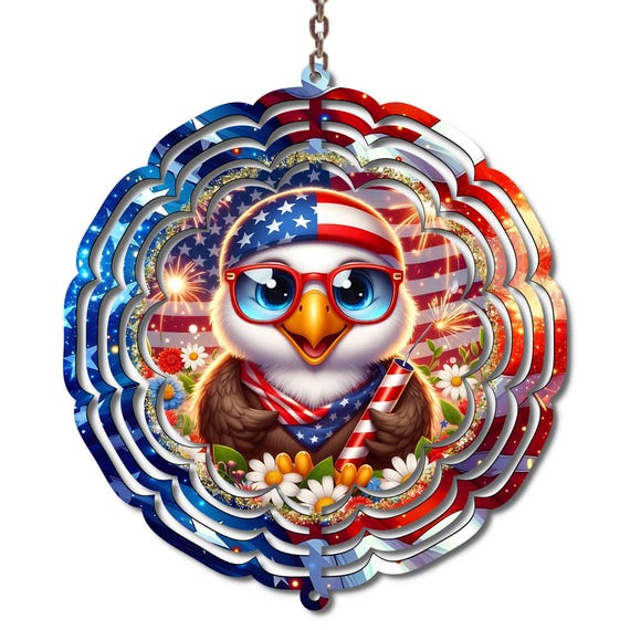Patriotic Eagle Wind Spinner, American Flag Eagle Yard Decor, 4th of July Metal Wind Spinner, USA Garden Spinner, Red White Blue
