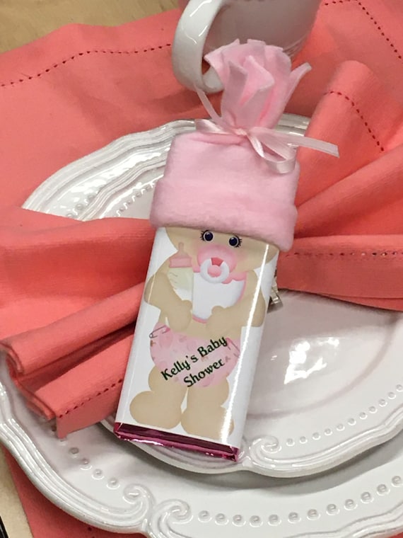 Baby Shower Favors.  - special Hershey bars with handmade hats. Super cute for baby shower!