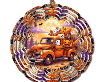 Halloween Wind Spinner, Vintage Truck Fall Decor, Pumpkin Ghost Outdoor Spinner, Halloween Porch Decor