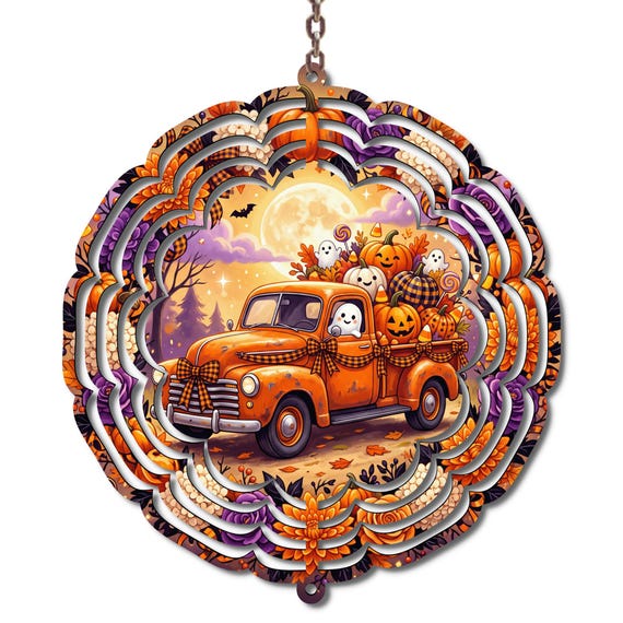 Halloween Wind Spinner, Vintage Truck Fall Decor, Pumpkin Ghost Outdoor Spinner, Halloween Porch Decor