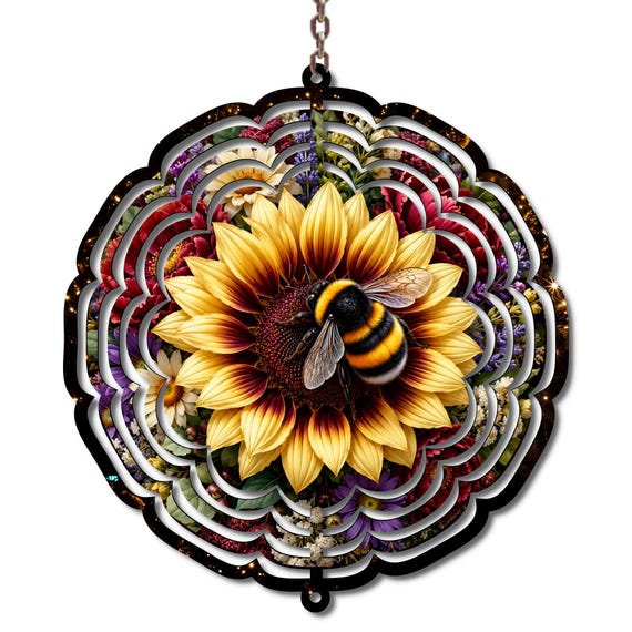 Bumble Bee Sunflower Wind Spinner Housewarming Gift for Garden Lovers