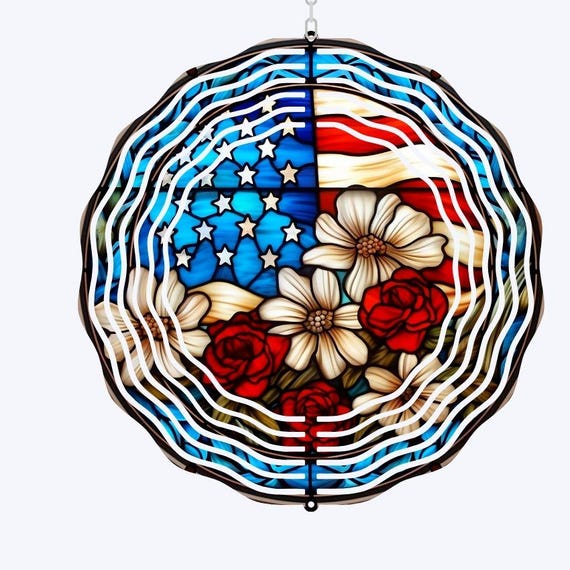 Patriotic Wind Spinner, Red White and Blue, American Flag, Memorial Day, Veteran Gift