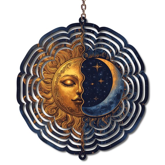 Sun Moon Wind Spinner, Celestial Wall Art Decor, Yin Yang Garden Spinner, Witchy Outdoor Decor, Cosmic Sun Moon Hanging, Boho Yard Art