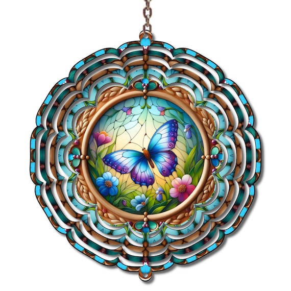 Butterfly Wind Spinner, Colorful Butterfly Garden Decor, Floral Wind Spinner, Outdoor Yard Decor, Spring Garden Gift