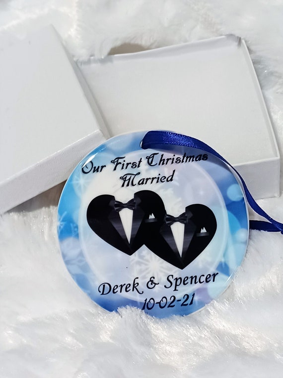 Gay Wedding Ornament, LGBTQ Wedding Gift, First Christmas Married, Same Sex Wedding, Mr and Mr Ornament