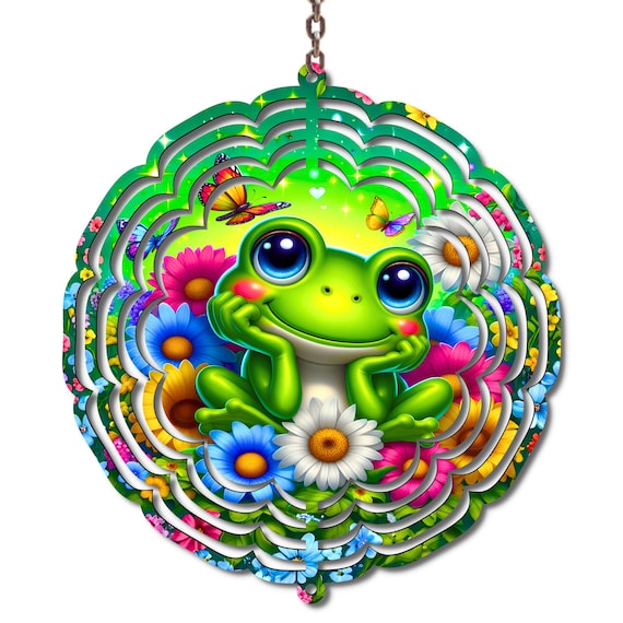 Cute Frog Wind Spinner Frog Garden Decor Colorful Frog Floral Wind Spinner Butterfly Outdoor Yard Decor Gift 10 Inch Spinner