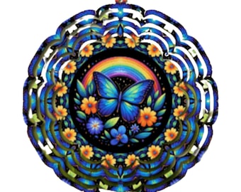 Blue Butterfly Wind Spinner, Summer Decor, Mother's Day, Mom Gift
