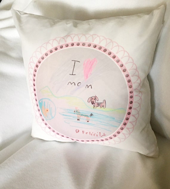 Kids Drawing Pillow, Personalized Pillow, Mother's Day, Mom Gift