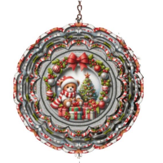 Teddy Bear Christmas Wind Spinner, Holiday Decor, Sister-in-law Gift